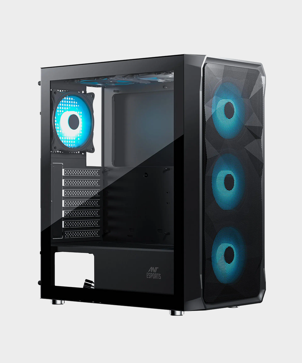 Ant Esports ICE- 112 Mid- Tower Computer Case/Gaming Cabinet - Black | Support ATX, Micro-ATX, ITX | Pre-Installed 3 Front Fans & 1 Rear Fan