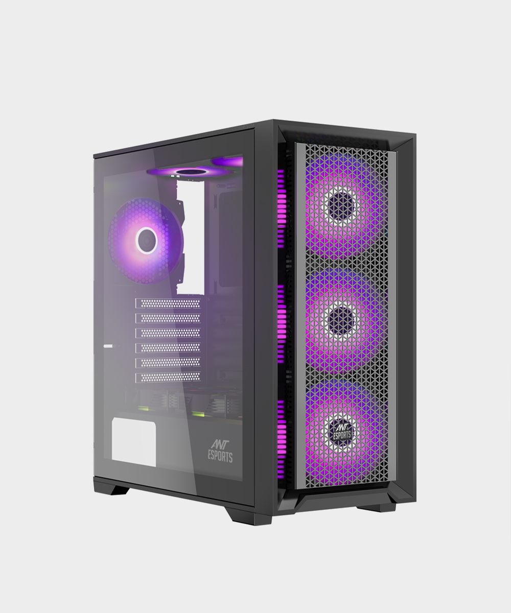 Ant Esports SX7 Mid- Tower Computer Case/Gaming Cabinet - Black | Support ATX, Micro-ATX, Mini-ITX | Pre-Installed 3 x 120mm Front Fan