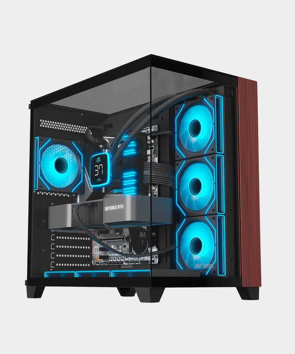 Ant Esports Crystal Wood ATX Computer Case/Gaming Cabinet with Type-C – Black