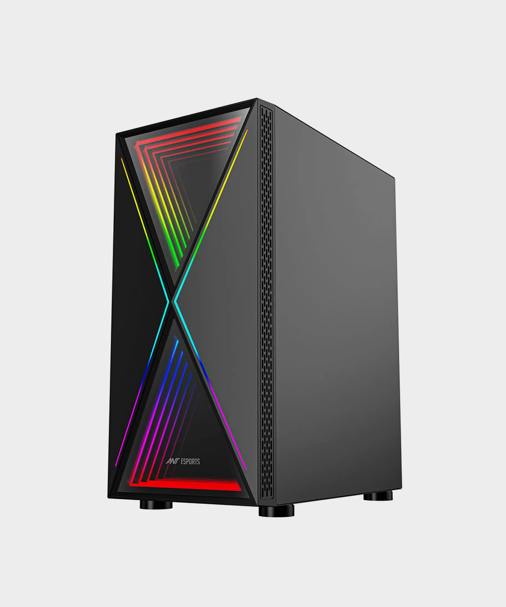 Ant Esports Infinity X Mid- Tower Computer Case/Gaming Cabinet - Black | Support ATX, M-ATX, ITX | Pre-Installed 1 x 120 mm ARGB Rear Fan