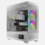 GAMDIAS Atlas M1 White, Mid Tower Gaming PC Case w/Display, ATX Tempered Glass PC Case, 3x120mm ARGB PWM Fans, Up to RTX GPU/VGA 410mm & 360mm AIO/Radiator & 6x120mm Fans & 160mm CPU Cooler