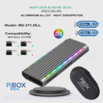 NVME M2 LED Enclosure, PiBOX India NVMe/NGFF SATA Dual SSD Enclosure - USB 3.2 10Gbps, Tool-Free M.2 NVMe Case, PCI-E NVMe Reader, USB-C, Supports M & B&M Keys, 2230/2242/2260/2280 SSD RTL9210B
