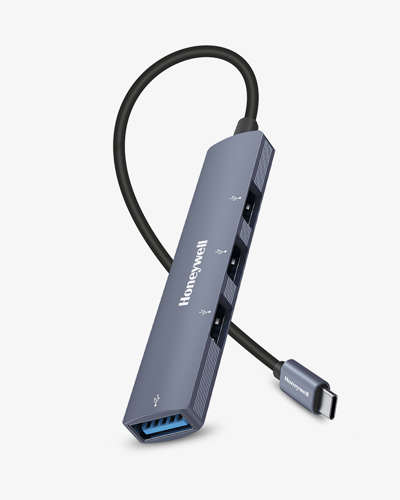 Honeywell Newly Launched 4in1 Ultra Slim Multiport Type C Hub to 1xUSB 3.0 & 3xUSB 2.0 Ports,30cms(1 feet) Cable,DataTransfer Speed Upto 5GBPS,Universally Compatible with All USB,PC,Speaker,Laptop