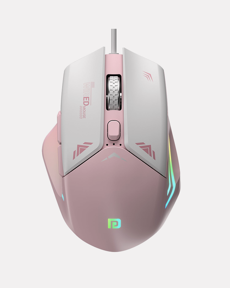 Portronics Vader Wired Gaming Mouse with 6 Buttons, Thumb Support, Adjustable DPI (6400 Max), RGB Light Effects, Ergonomic Design, 1.5 m Long USB Cable for Laptop & PC (White - Pink)