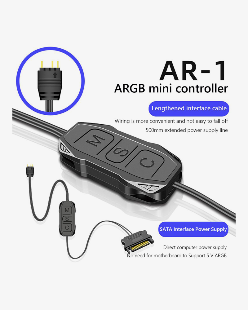 ARGB Controller 5V 3Pin RGB Controller for PC, Built-in Light Modes, SATA Power Supply Light Stripe Remote Controller, PC Modification ARGB Controller