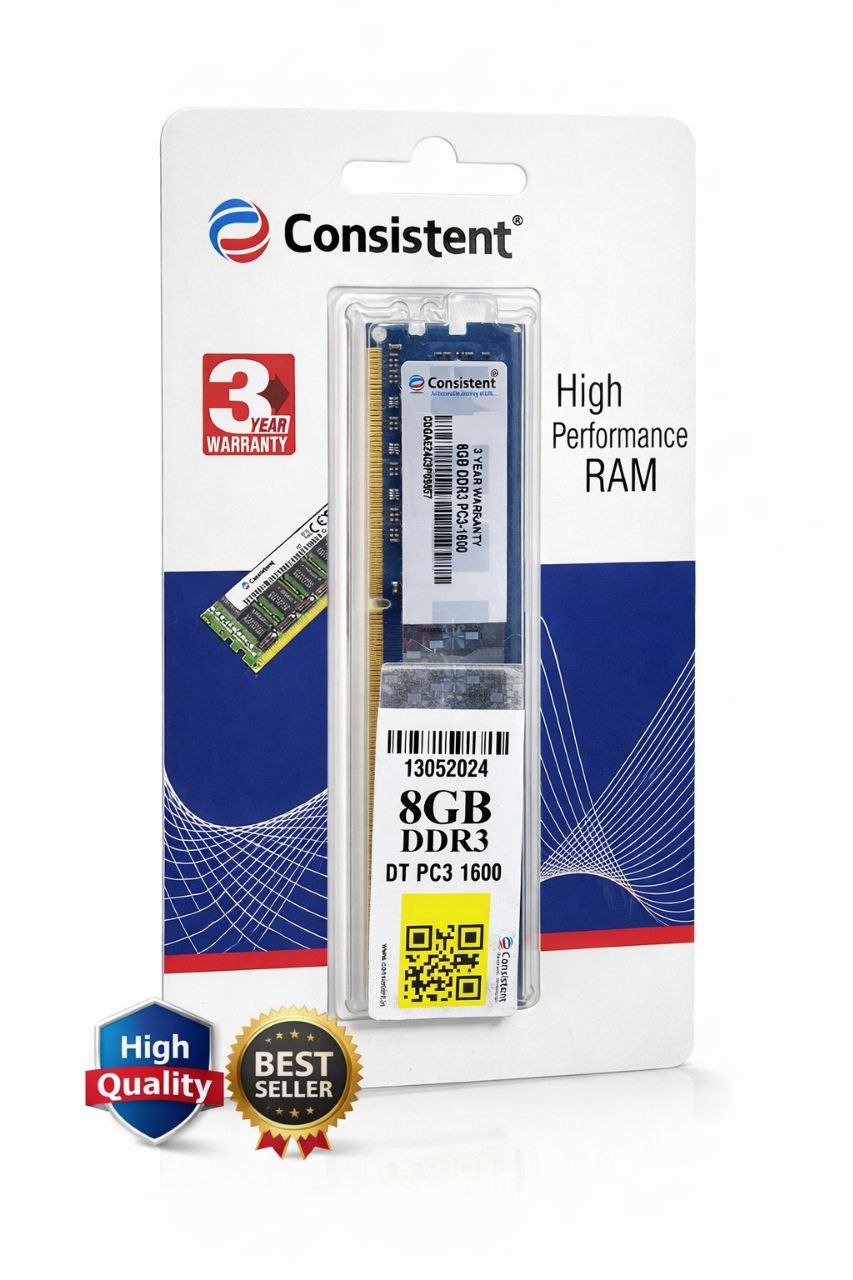 Consistent 8GB DDR3 1600MHz Desktop RAM (Memory) U-DIMM | Long-DIMM | DT PC3-1600 Single Channel Memory with 3 Years Manufacturer Warranty
